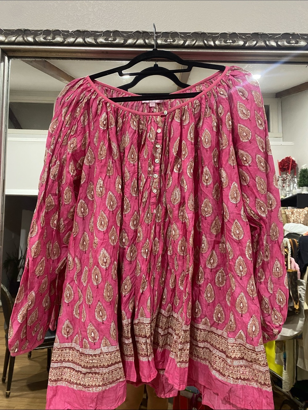 Calypso St. Barth Pink Paisley Boho Peasant Tunic